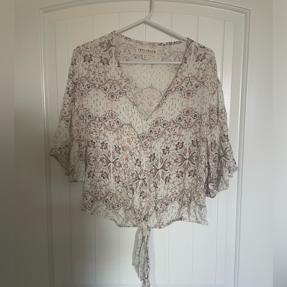 Idyllwind white brown floral crop top size small petite.